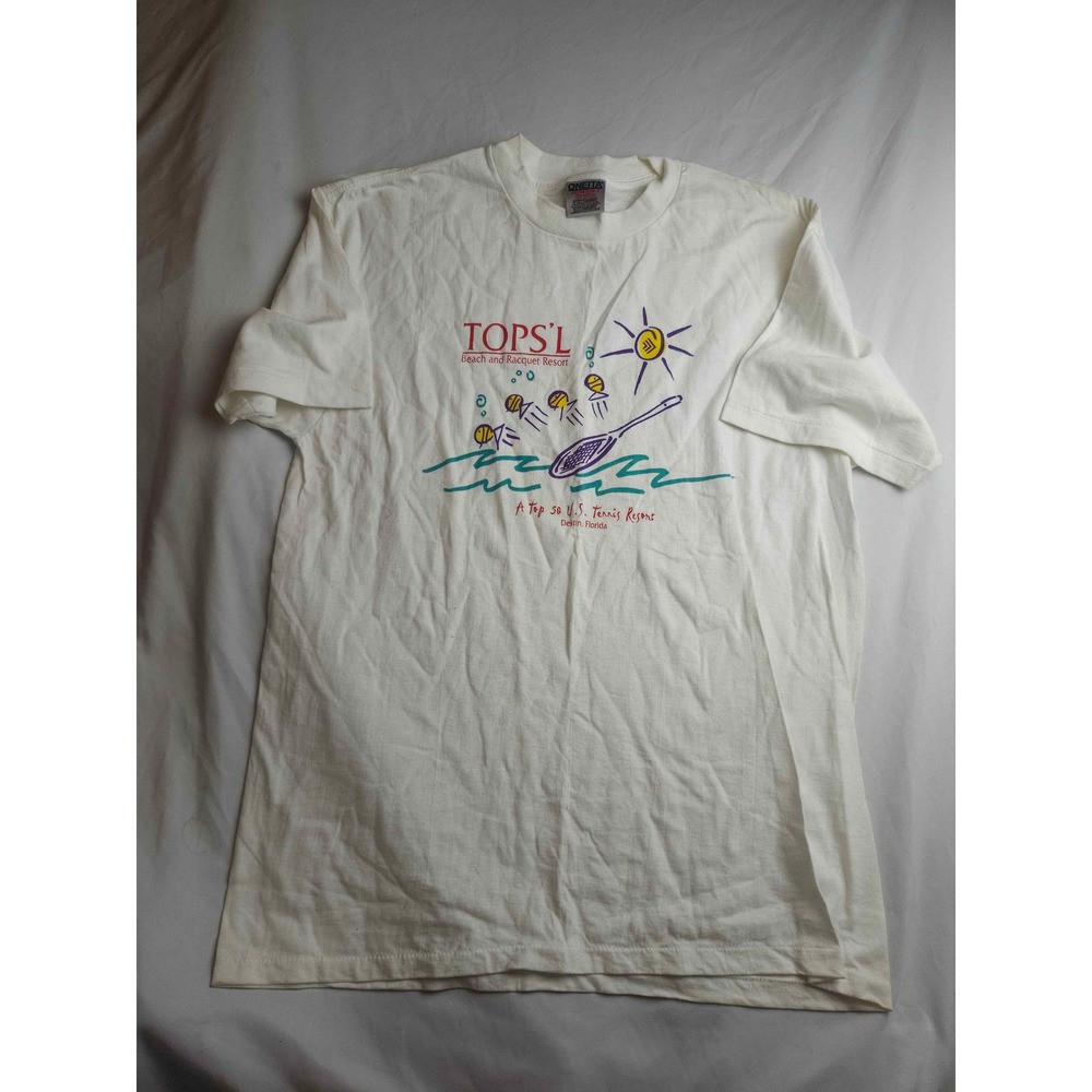 Vintage Oneita Tops'l Beach Racquet Resort Destin Florida Tennis‎ T-Shirt Large